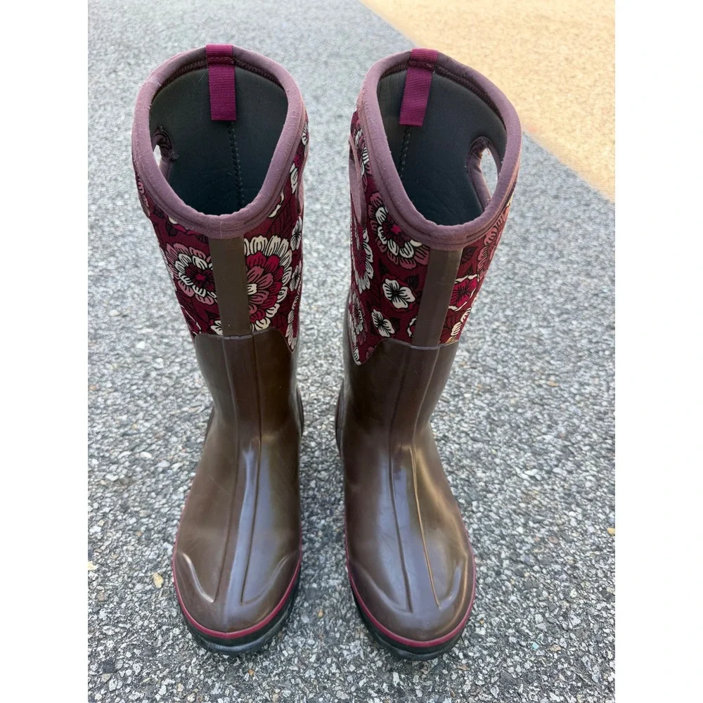 Bogs Classic High Pansies Waterproof Insulated Rain Boots Brown Floral Womens 9